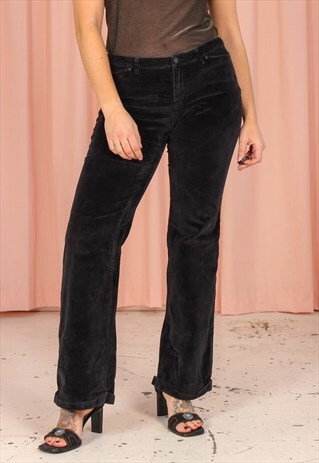 VINTAGE 90S BANANA REPUBLIC CORDUROY FLARED TROUSERS IN BLAC