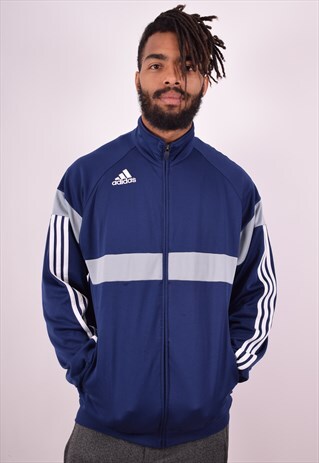 ADIDAS MENS VINTAGE TRACKSUIT TOP JACKET MEDIUM NAVY BLUE 90