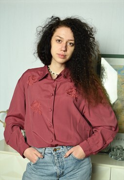 Vintage 80s floral embroidered blouse top shirt