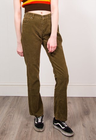 VINTAGE 90'S OLIVE GREEN CORD KICK FLARE TROUSERS