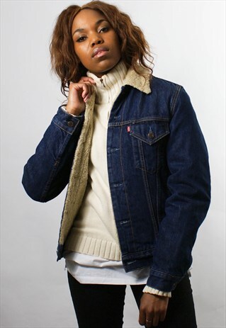 LEVI SHERPA FUR LINED DENIM JACKET, DARK DENIM, S