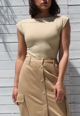 Deadstock 90s INXS beige boat neck stretch chic top