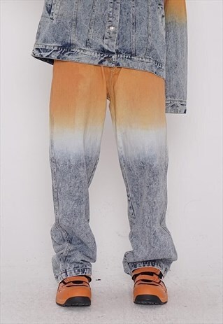 Straight fit tie-dye jeans in orange gradient denim overalls