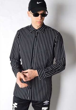 VINTAGE 70S BLACK AND WHITE STRIPED LONG SLEEVE SHIRT