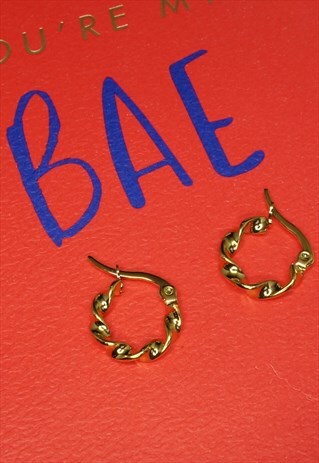 VINTAGE TWISTED GOLD MINI HOOP EARRINGS