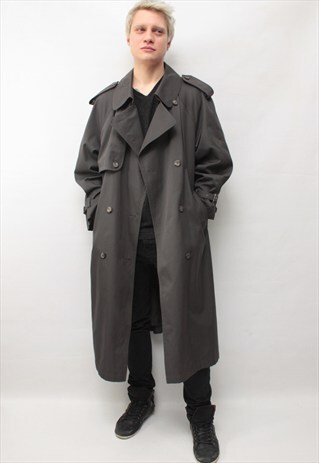 VINTAGE 80'S AMAZING CLASSIC GREY TRENCH COAT WITH BELT