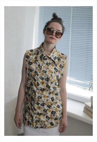 VINTAGE 80'S YELLOW PATTERNED SLEEVELESS SHIRT