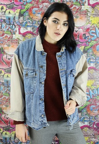 VINTAGE 80S MID BLUE BLANKET LINED DENIM JACKET. UNISEX.