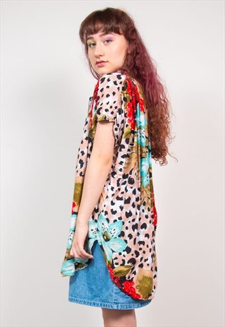 VINTAGE 90'S COLOURFUL LEOPARD & FLORAL PRINT SHIRT BLOUSE