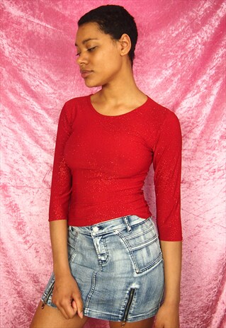RED SHINY GLITTER TOP
