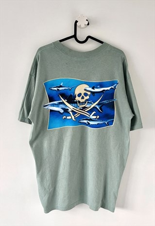 Vintage pirate shark mint green tourist T-shirt large 