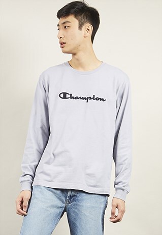 VINTAGE 90'S CHAMPION LOGO GREY/BLUE LIGHTWEIGHT SWEATER