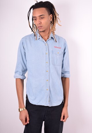 LEE MENS VINTAGE DENIM SHIRT SMALL BLUE 90'S