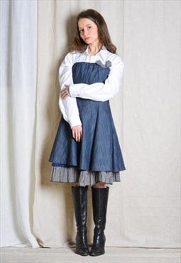 Y2K Blue Denim Style Bow Sleeveless Dress