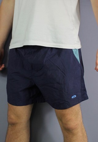 VINTAGE ADIDAS SHORTS IN NAVY WITH POCKETS, EMBROIDERED LOGO