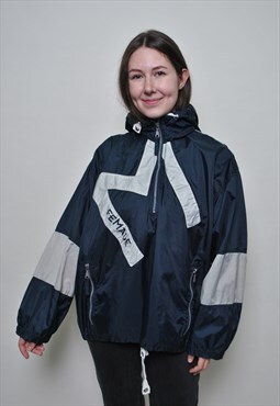 90's vintage rain jacket, nylon hiking festival anorak 