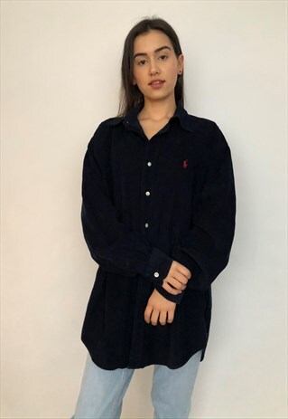 VINTAGE RALPH LAUREN NAVY BLUE CORD TOP BLAKE SHIRT