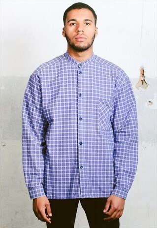 VINTAGE COLLARLESS PLAID SHIRT
