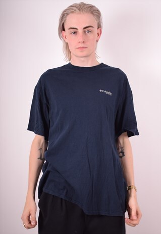 COLUMBIA MENS VINTAGE T-SHIRT TOP XL NAVY BLUE 90S