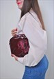 WOMEN VINTAGE CUTE RED HAND BAG WITH FAKE FUR HEART CLUTCH 