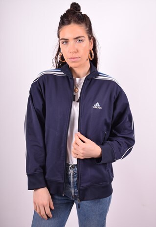 ADIDAS WOMENS VINTAGE TRACKSUIT TOP JACKET MEDIUM BLUE 90'S