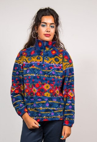 90'S VINTAGE CRAZY PATTERN DIADORA FLEECE QUARTER ZIP JACKET