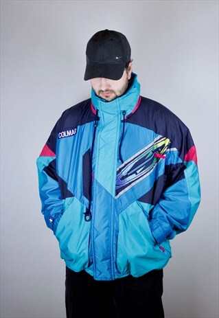 RARE VINTAGE COLMAR PUFFER JACKET IN TURQUOISE WITH LOGO