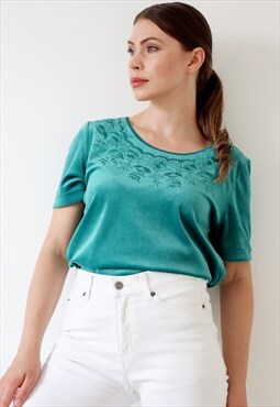 90s Velvet Top Vintage T-shirt Embroidered Cottage Fairy