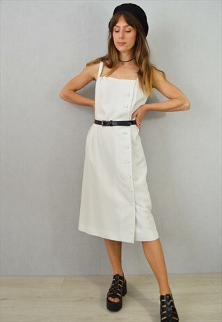 VINTAGE 80S REVIVAL WHITE SHIFT DRESS MIDI WHITE