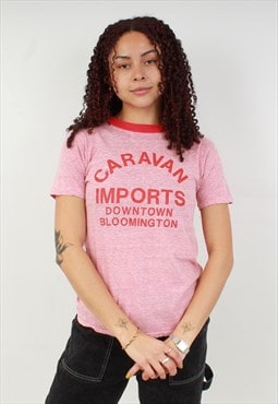 "Vintage caravan imports pink spell out t shirt