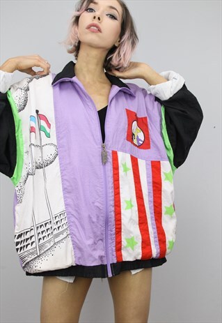 VINTAGE 80S 90S OVERSIZED SHELL SUIT FESTIVAL JACKET