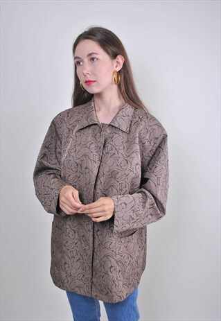 70S FLORAL EMBROIDERY COLLARED BLAZER, SIZE XL