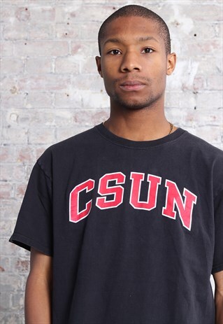 VINTAGE CHAMPION CSUN BIG LOGO SPELLOUT T-SHIRT BLACK