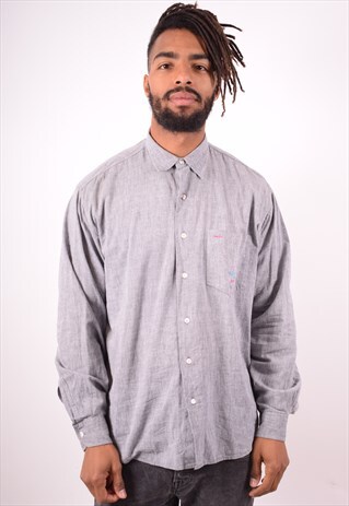 HUGO BOSS MENS VINTAGE SHIRT MEDIUM GREY 90S