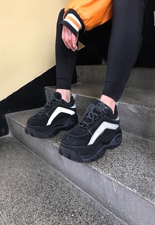 VINTAGE 90' OLDSCHOOL COOL BLACK UNISEX PLATFORM TRAINERS