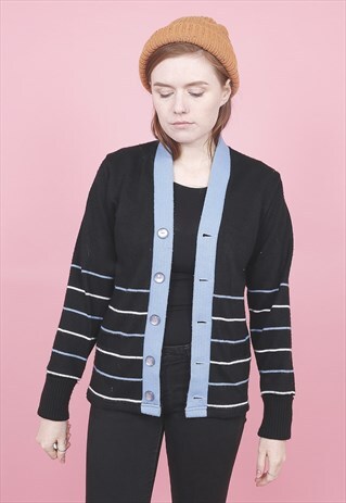 VINTAGE BLACK STRIPED CARDIGAN /R14151