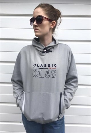 WOMENS VINTAGE 80S REEBOK HOODIE JUMPER GREY JUMPER