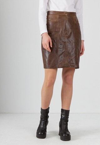 VINTAGE BROWN LEATHER MINI SKIRT