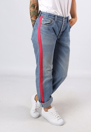 LEVIS 501'S DENIM JEANS REWORKED SIDE STRIPE UK 10 (H3AP)