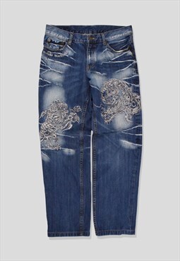 Vintage Japanese Embroidered Dragon Tiger Denim Jeans