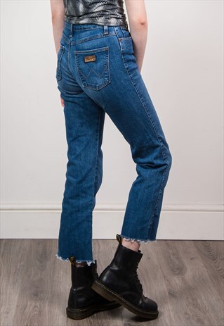 WRANGLER 90'S BLUE DENIM HIGH WAIST FRAYED HEM JEANS