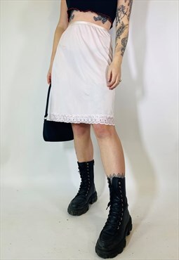 Vintage 90s 00s Y2K Satin Lace Pink Midi Grunge Slip Skirt
