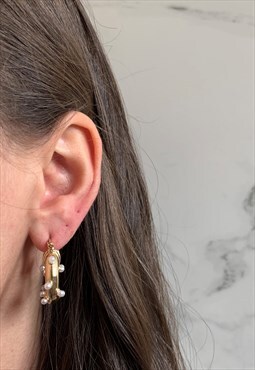 Sally: Chunky Gold Pearl Hoop Earrings