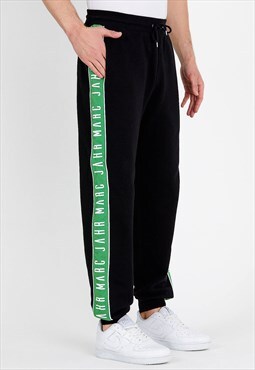 Regular Joggers in Black with Green Logo Print Sides