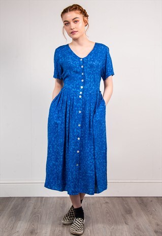 VINTAGE 90'S BLUE PATTERNED MIDI DRESS