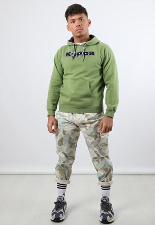 VINTAGE KAPPA SMALL GREEN SPELLOUT LOGO HOODIE