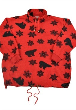 Vintage Polar Bear Snowflake Pattern Red/Black Ladies Medium
