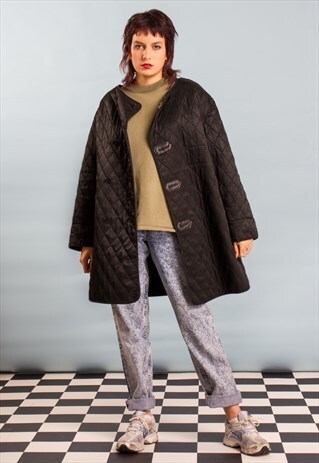 VINTAGE UNISEX OVERSIZED QUILTED MILITARY LINER IN BLACK