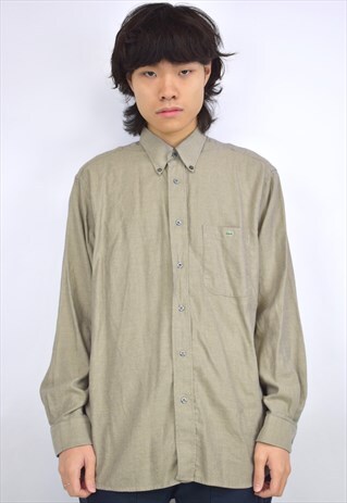 VINTAGE 90S LACOSTE BROWN/GREY BUTTON UP SHIRT