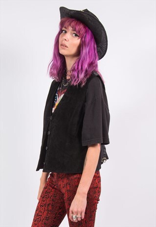 VINTAGE 90'S BLACK SUEDE WAISTCOAT